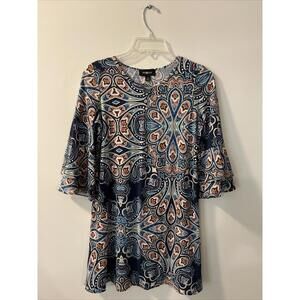 Amy Byer Girls Size 14 Beautiful Bell Sleeved Blue Floral Dress! A2712